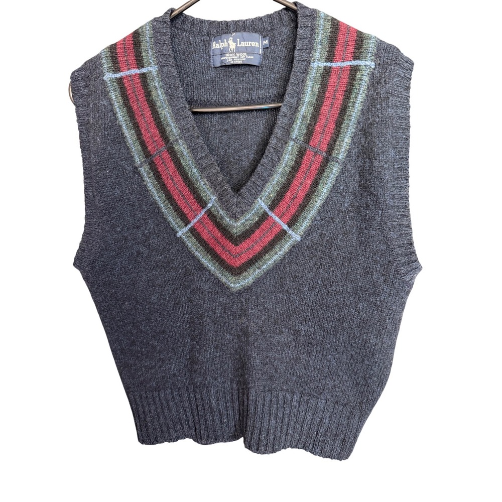 Ralph Lauren Vintage Wool Plaid V-Neck Sweater Vest Size M